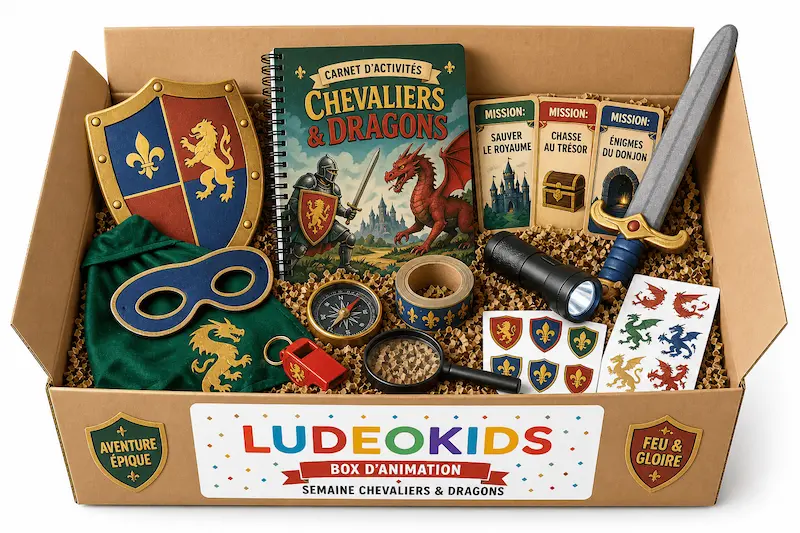 Box animation pour enfants Chevaliers et Dragons — tournoi médiéval